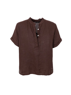 BCMELINA SS linen shirt - Coffee