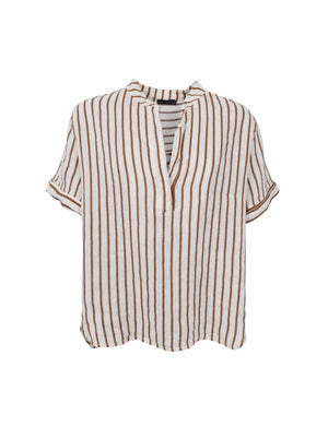 BCMELINA SS linen shirt - Camel Stripe