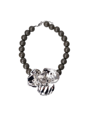 BCCASTELLI flower necklace - Asphalt / Silver Coloured