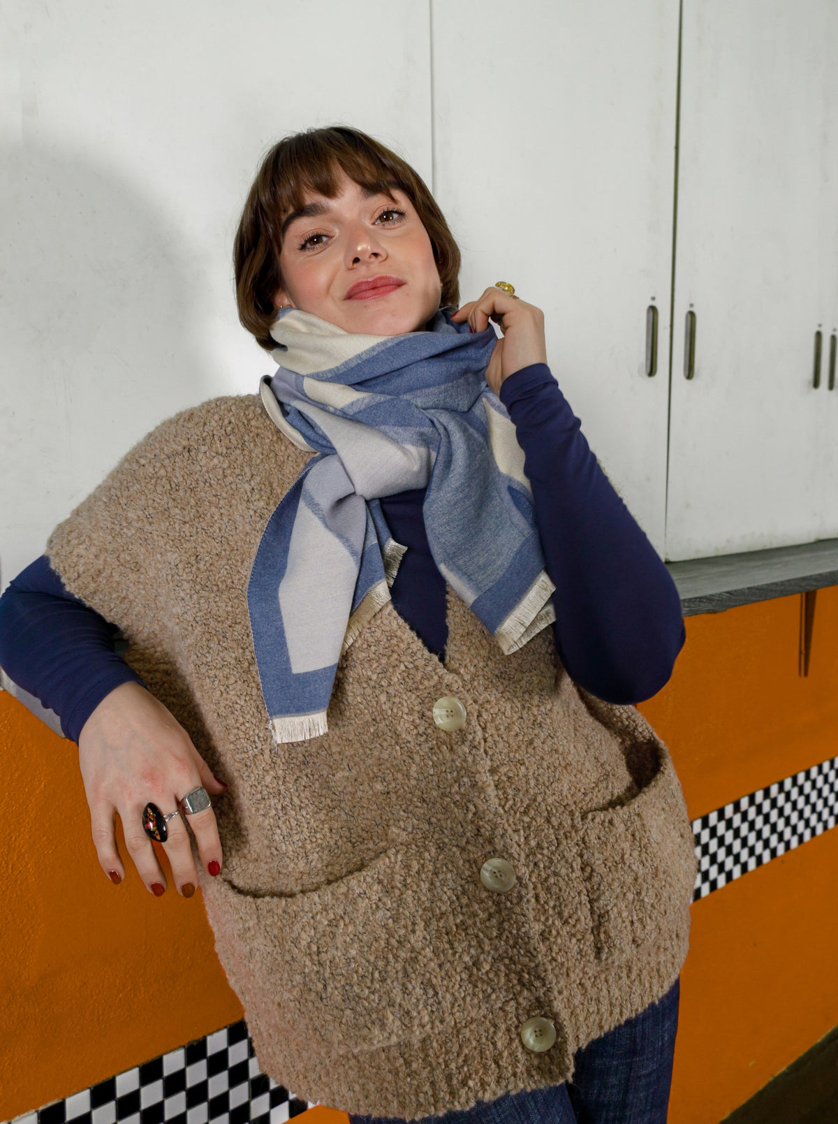 BCSANNE winter scarf - Blue - Black Colour